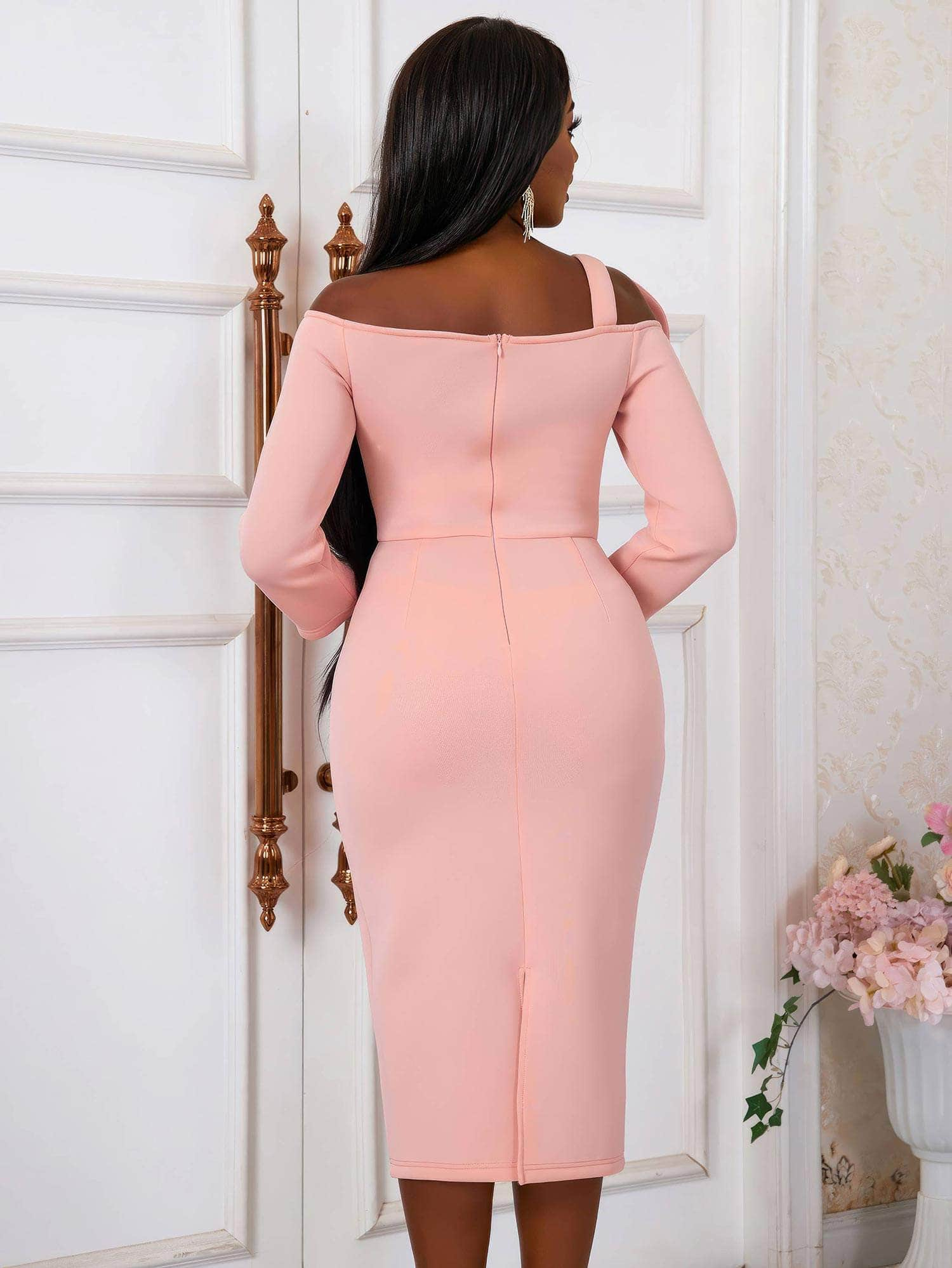 Rosette Embellished Off-shoulder Bodycon Dress