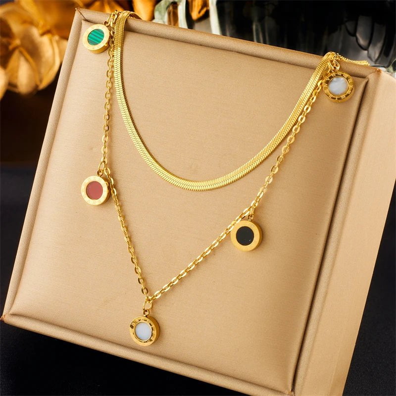 Round Colorful Roman Numeral Pendant Necklace N2074