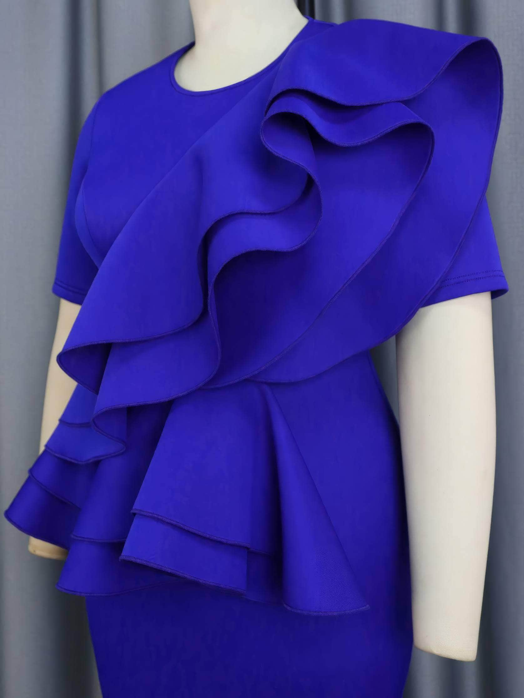 Round Neck Asymmetrical Layered Ruffled Peplum Dress