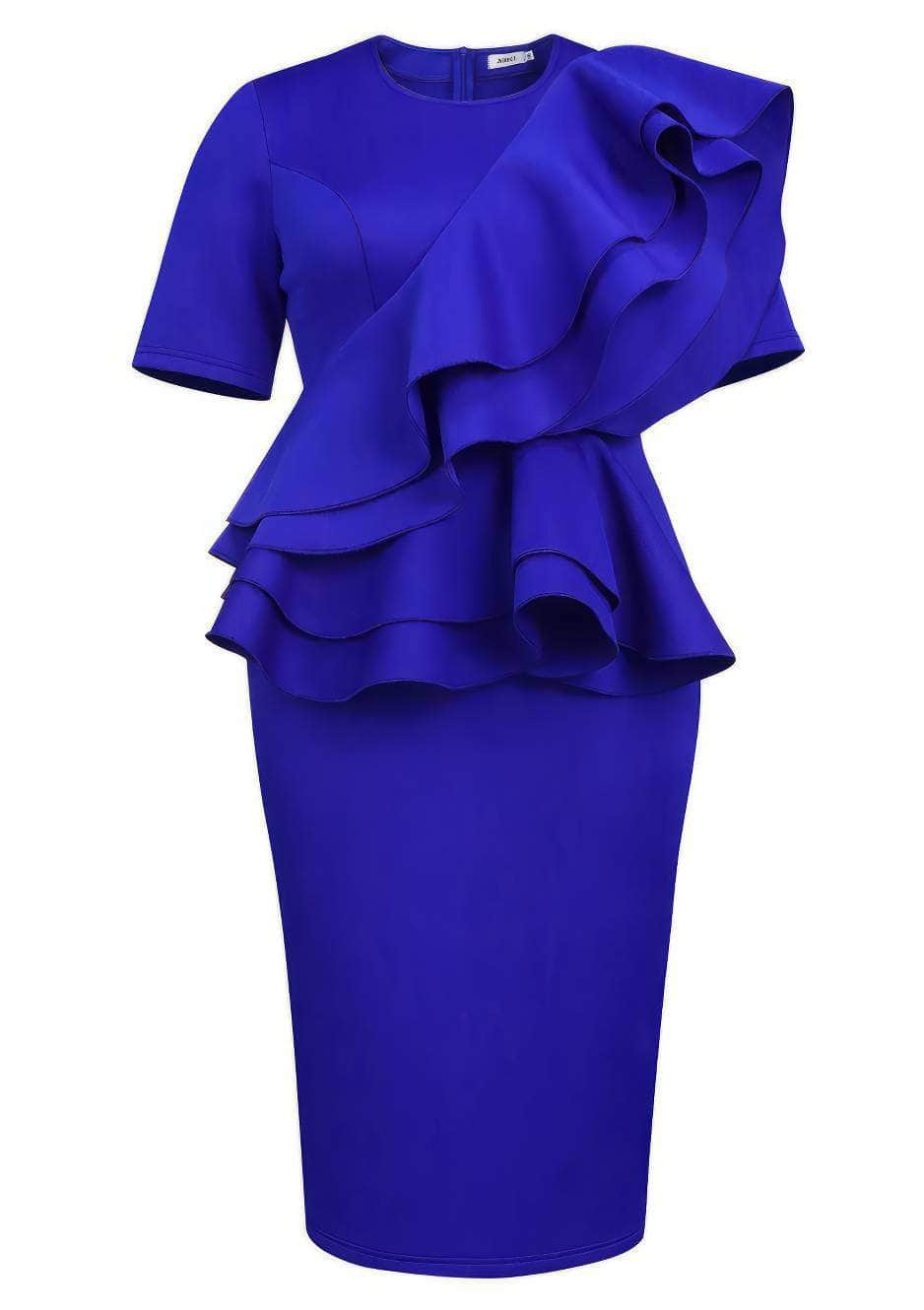 Round Neck Asymmetrical Layered Ruffled Peplum Dress