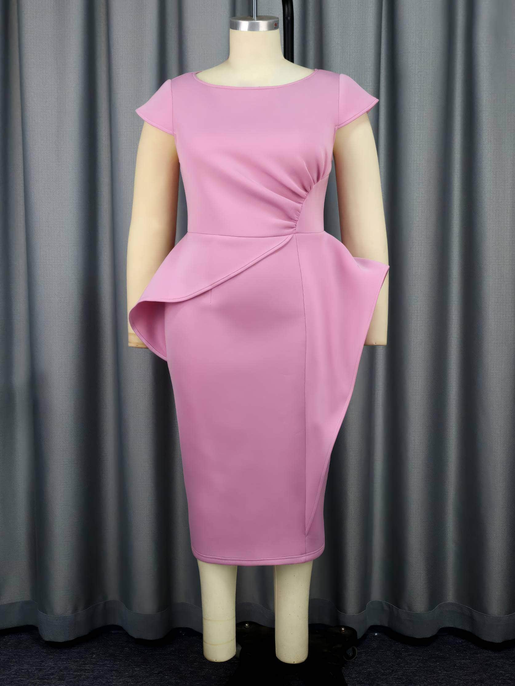 Round Neck Cap Sleeves Detailed Peplum Dress