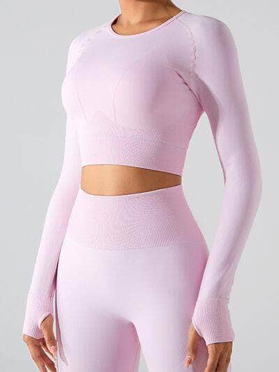 Round Neck Long Sleeve Active T-Shirt Blush Pink / S