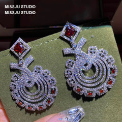 Round Statement Ruby Crystal Statement Earrings Red