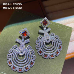 Round Statement Ruby Crystal Statement Earrings Red