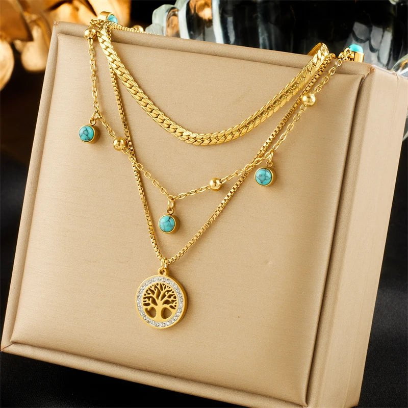 Round Tree Trendy Pendant 3in1 Necklace N2268