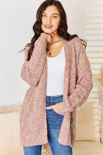 Rousseau Multicolor Open Front Knit Cardigan PINK / S