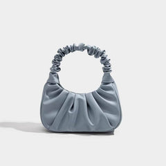 Ruched Armpit Pleated Shoulder Handbag Blue