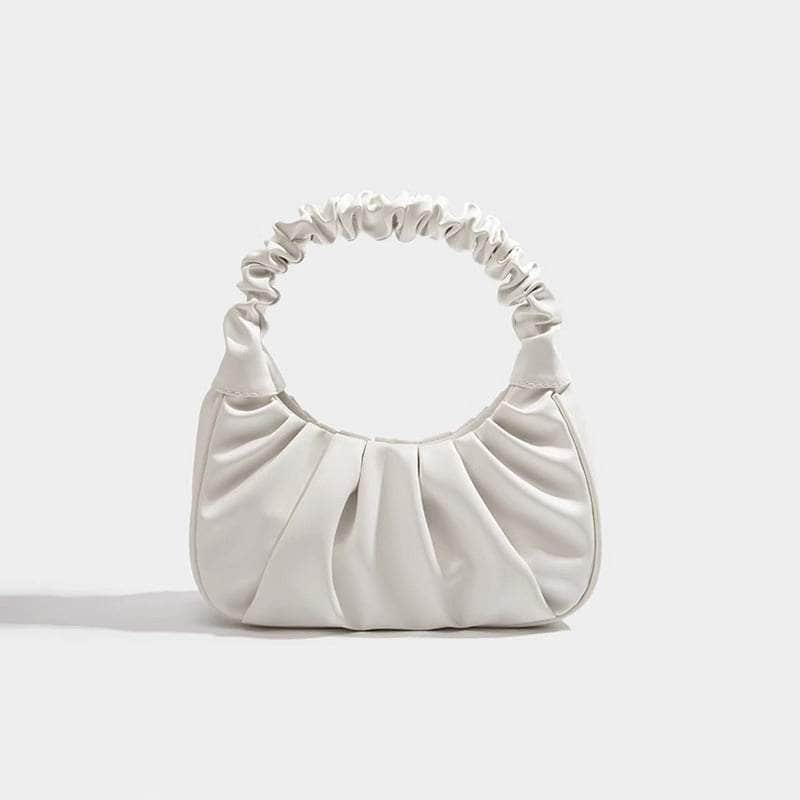 Ruched Armpit Pleated Shoulder Handbag White