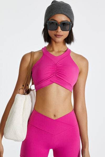 Ruched Crisscross Active Tank Hot Pink / S