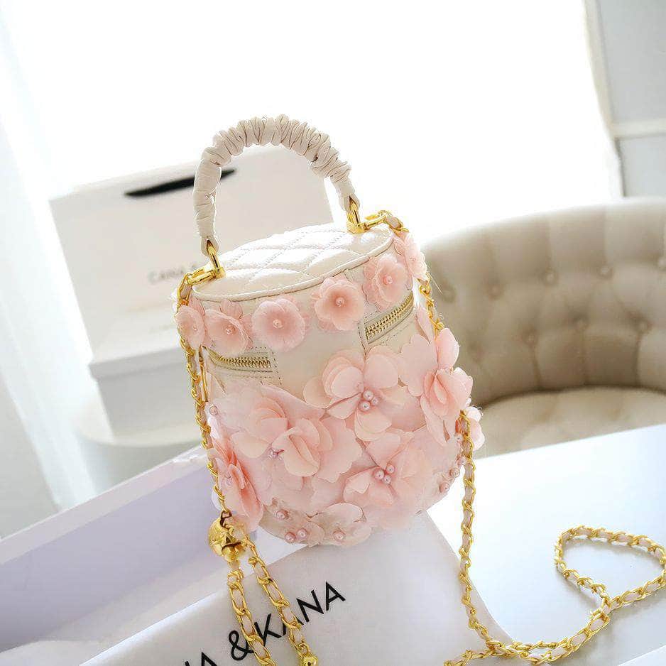Ruched Handle Floral Patterned Mini Tote Bag Pink
