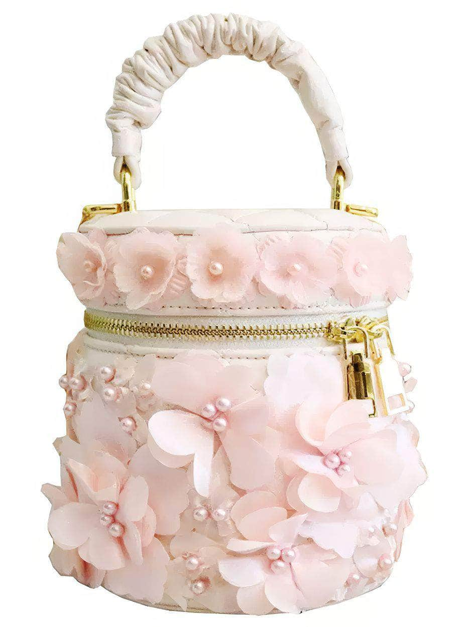 Ruched Handle Floral Patterned Mini Tote Bag Pink