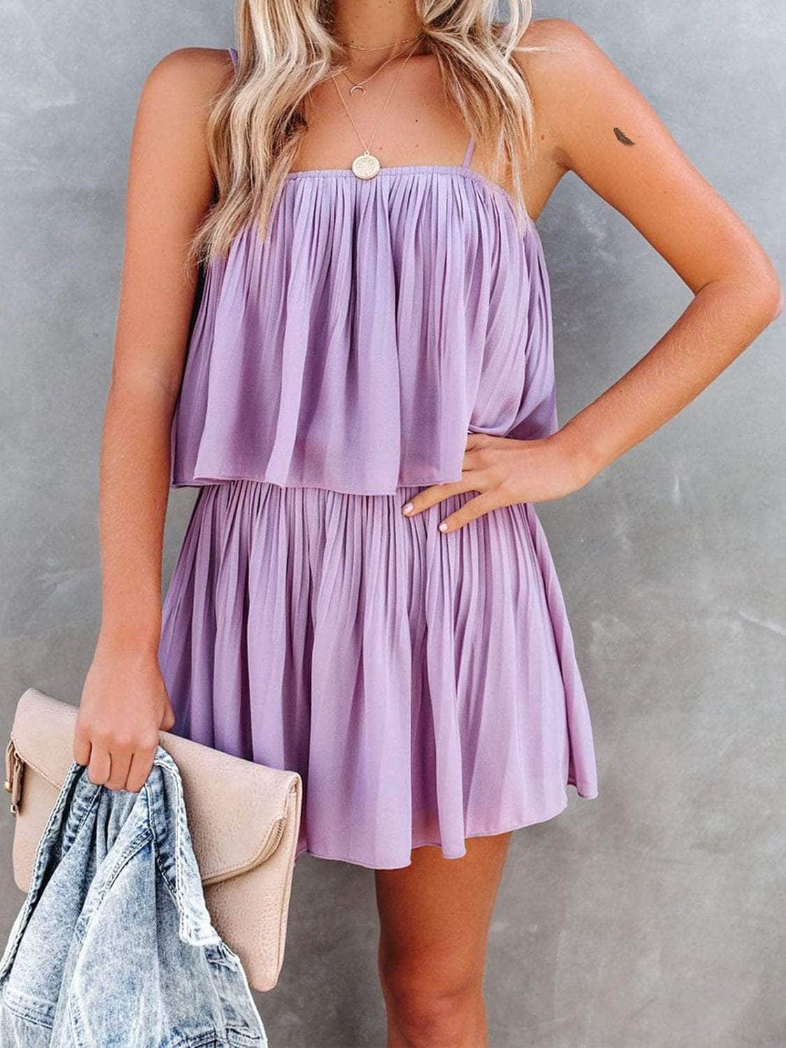 Ruched Spaghetti Strap Romper Lilac / S