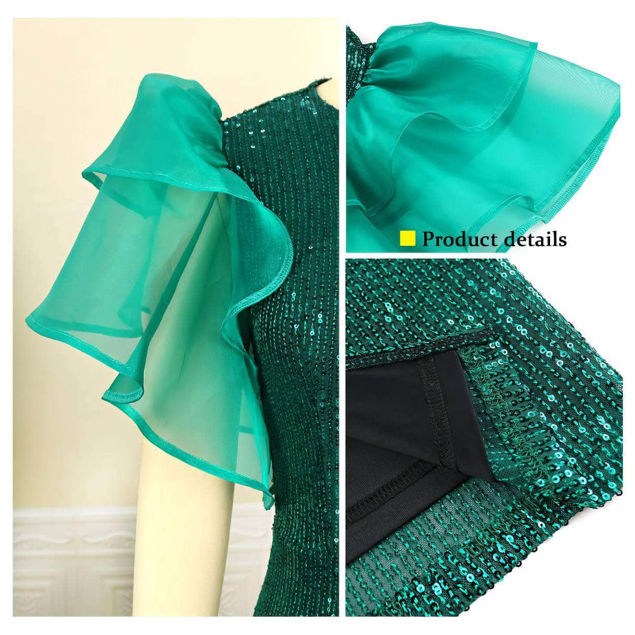 Ruffle Sleeve Sequin Mesh Bodycon Dress