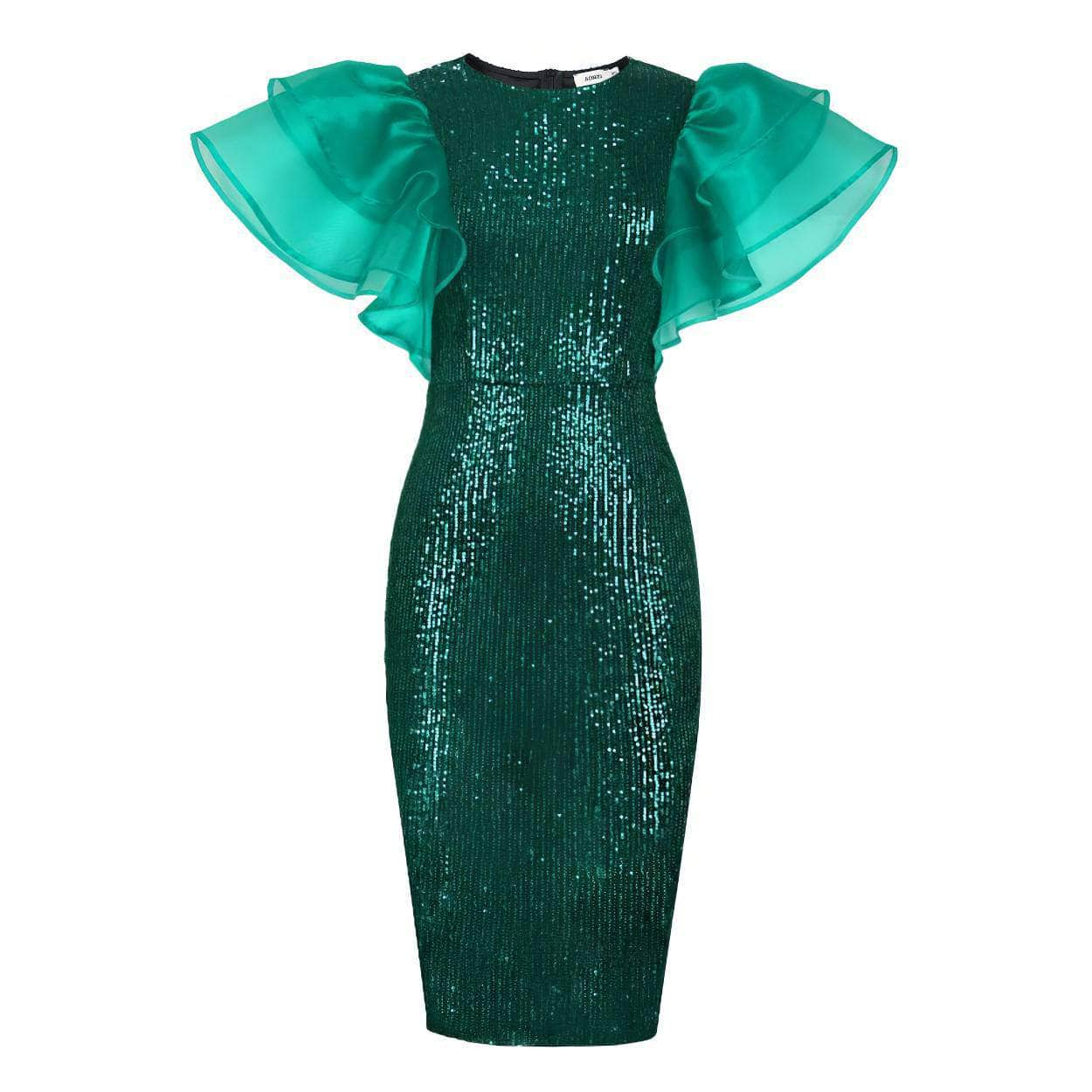 Ruffle Sleeve Sequin Mesh Bodycon Dress