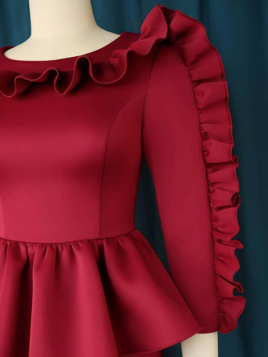 Ruffle Trim Peplum Midi Dress