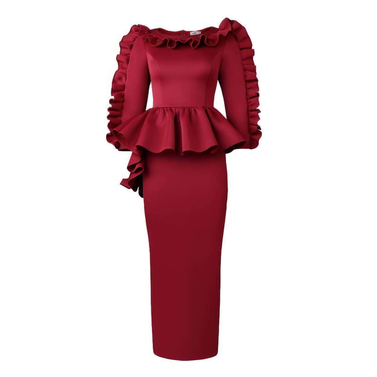 Ruffle Trim Peplum Midi Dress