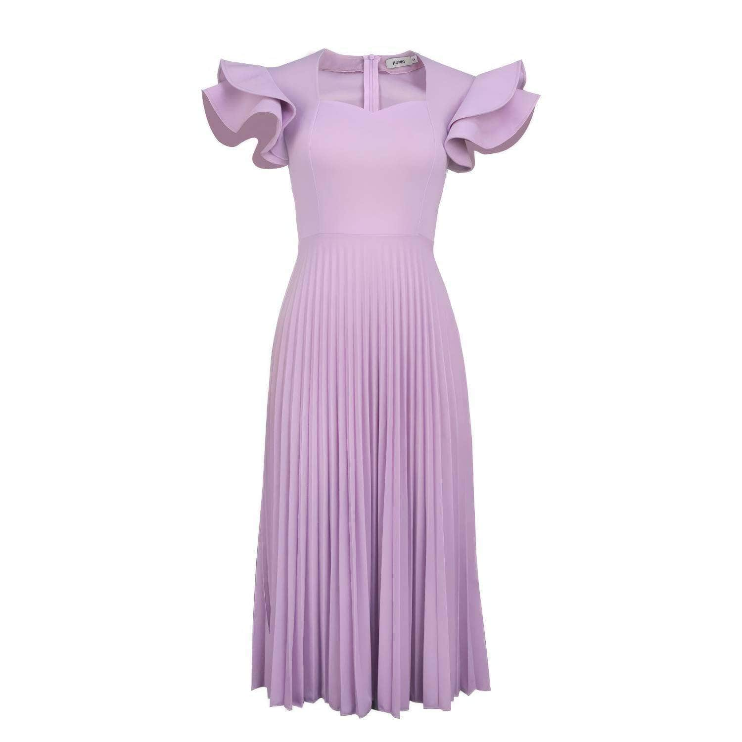 Ruffled Sleeves Sweetheart Neckline Pleated Dress