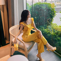 Ruffled Sleeves Wide Leg Jumpsuit