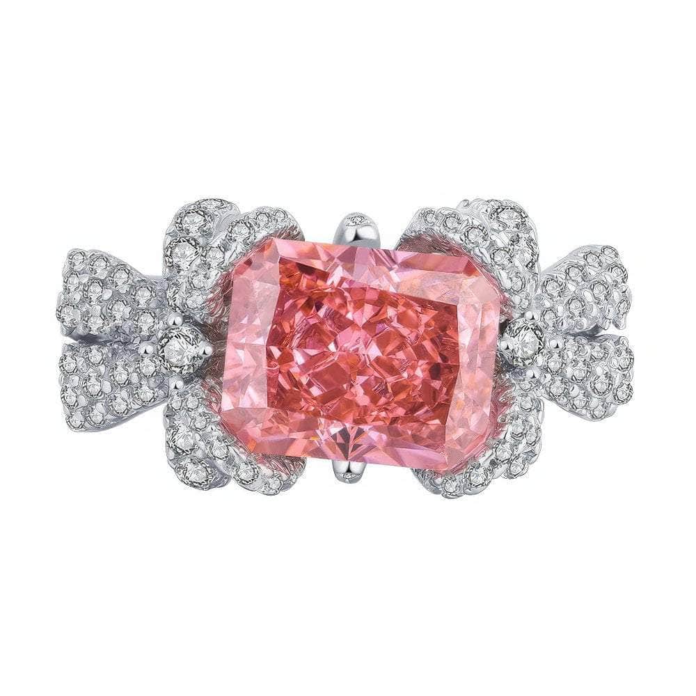 S925 Lab Simulated Diamond Crystal Padparadscha Floral Deco Ring