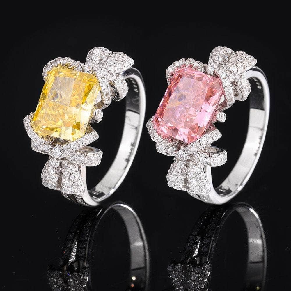 S925 Lab Simulated Diamond Crystal Padparadscha Floral Deco Ring