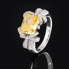 S925 Lab Simulated Diamond Crystal Padparadscha Floral Deco Ring 5 US / Canary