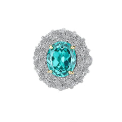 S925 Silver Lab Created Tourmaline Cushion Cut 14K Gold Halo Ring