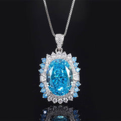 S925 Silver Lab Grown Simulated Swiss Topaz Gemstone Necklace Aquamarine