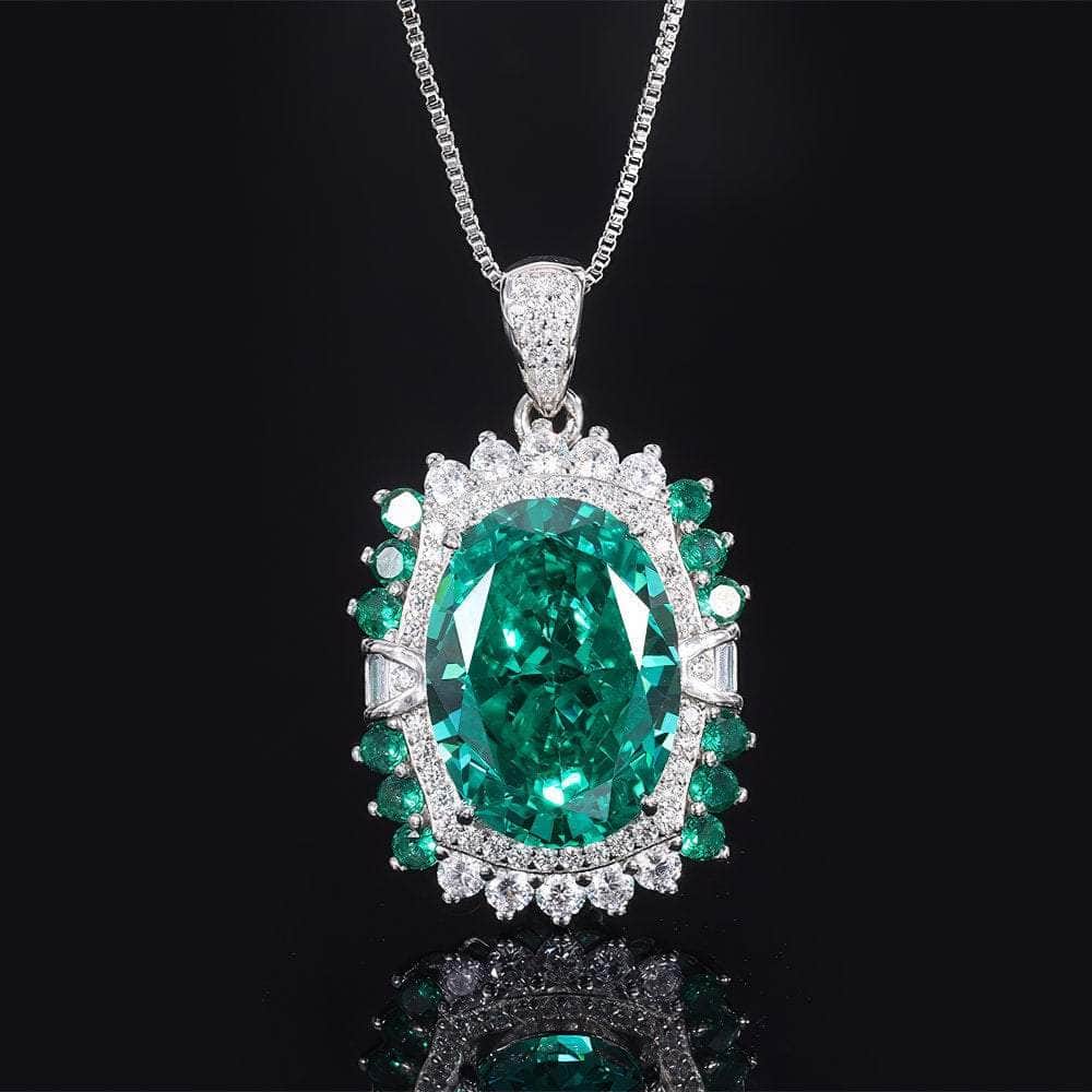 S925 Silver Lab Grown Simulated Swiss Topaz Gemstone Necklace Emerald