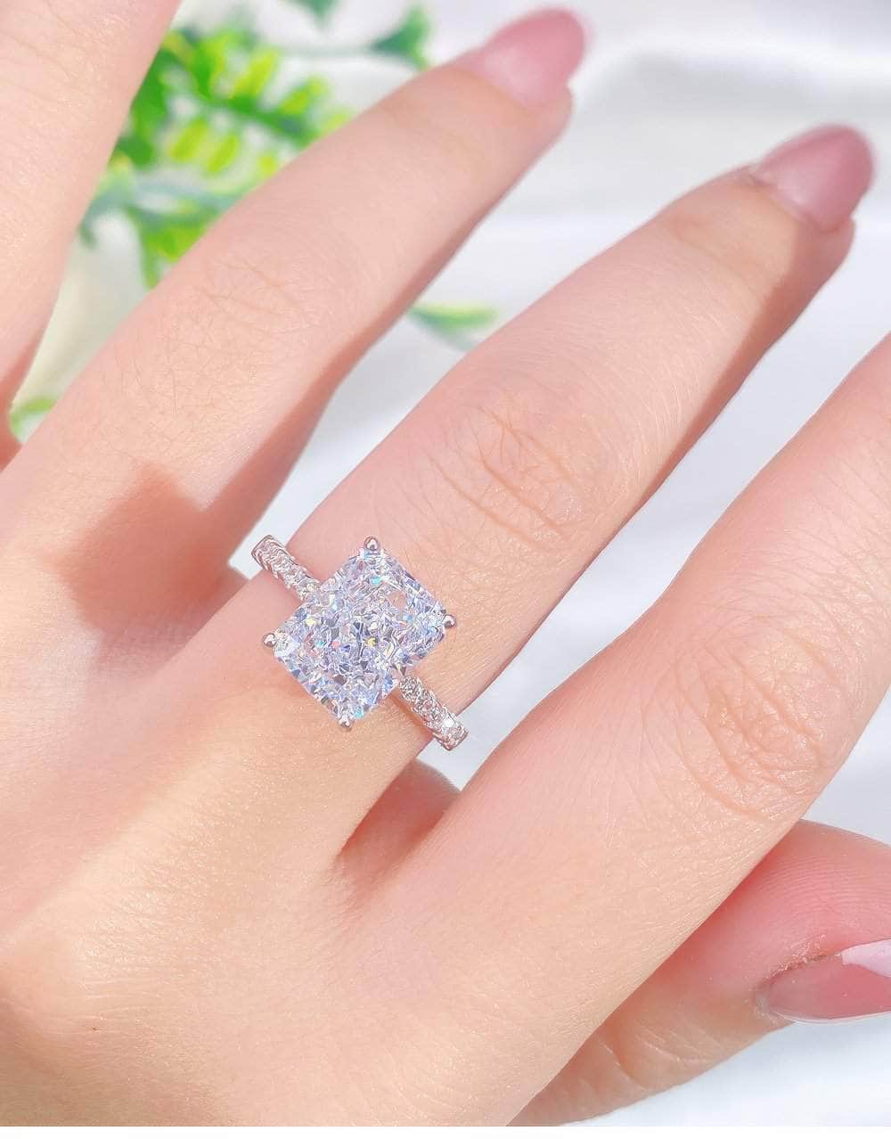 S925 Sterling Silver Emerald Cut Lab Diamond Gemstone Paved Crystal Ring