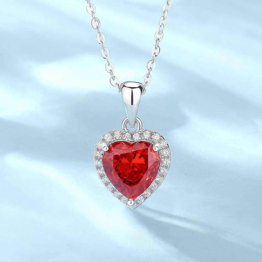 S925 Sterling Silver Heart-Shaped Paved Lab Grown Diamond Blue Topaz Necklace