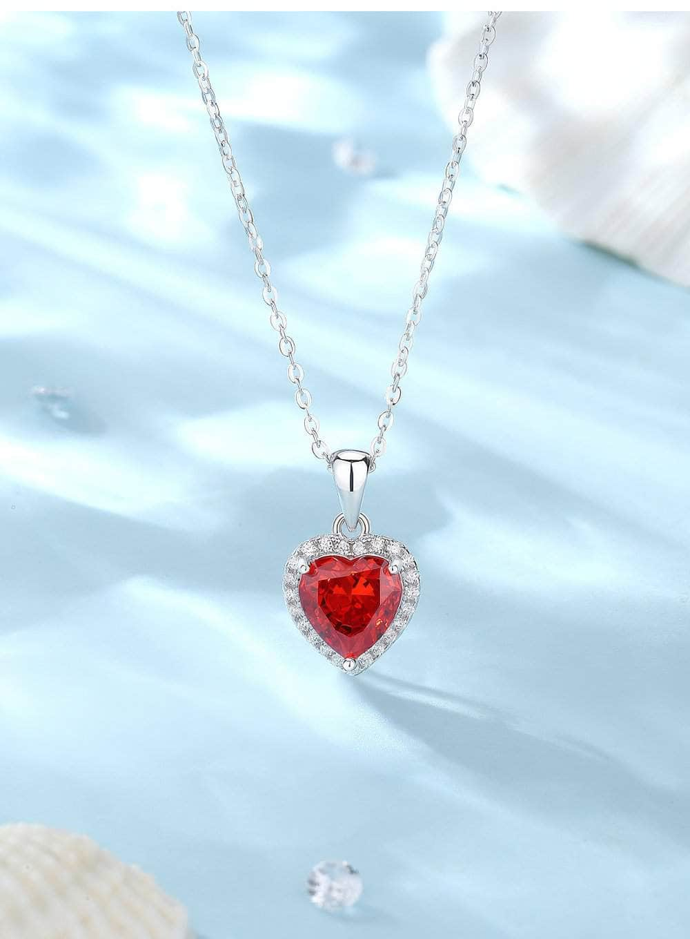 S925 Sterling Silver Heart-Shaped Paved Lab Grown Diamond Blue Topaz Necklace