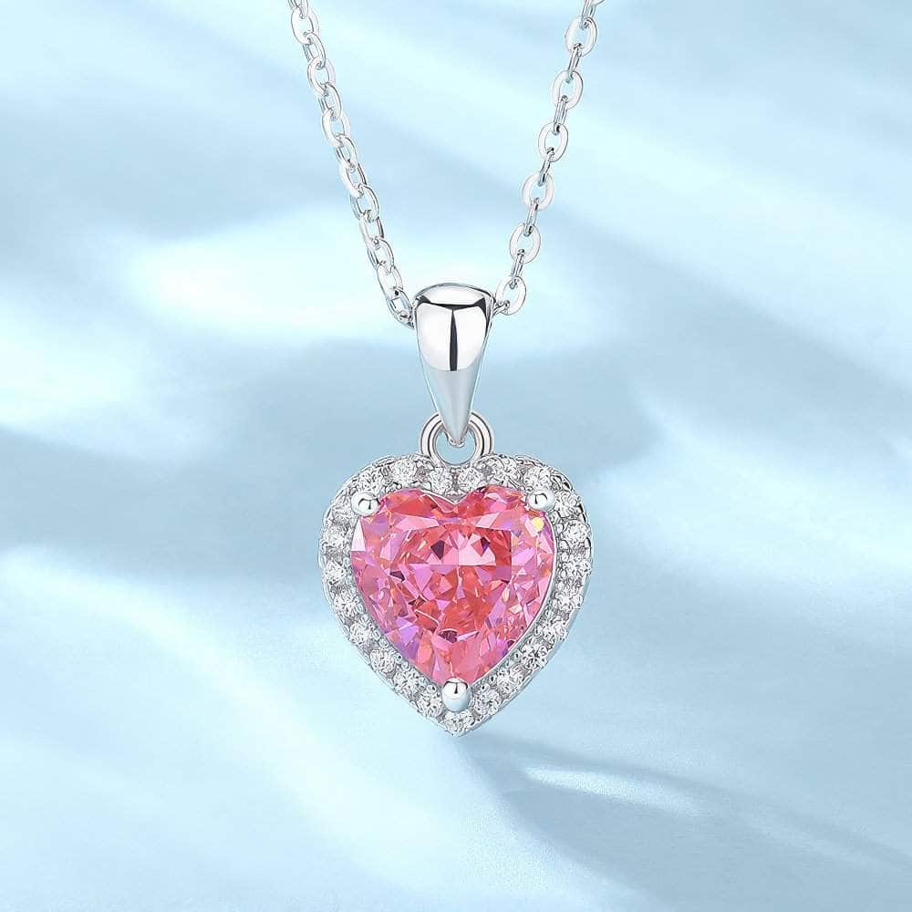 S925 Sterling Silver Heart-Shaped Paved Lab Grown Diamond Blue Topaz Necklace