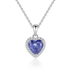 S925 Sterling Silver Heart-Shaped Paved Lab Grown Diamond Blue Topaz Necklace