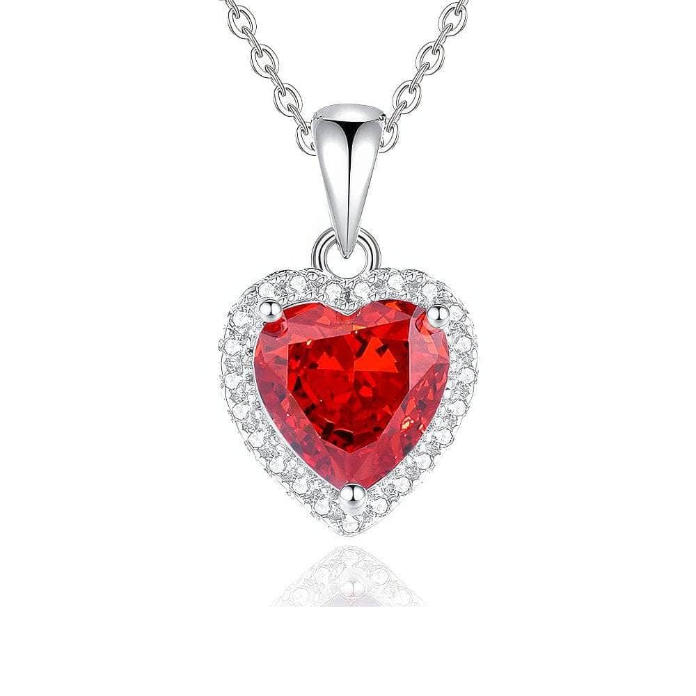 S925 Sterling Silver Heart-Shaped Paved Lab Grown Diamond Blue Topaz Necklace RubyRed