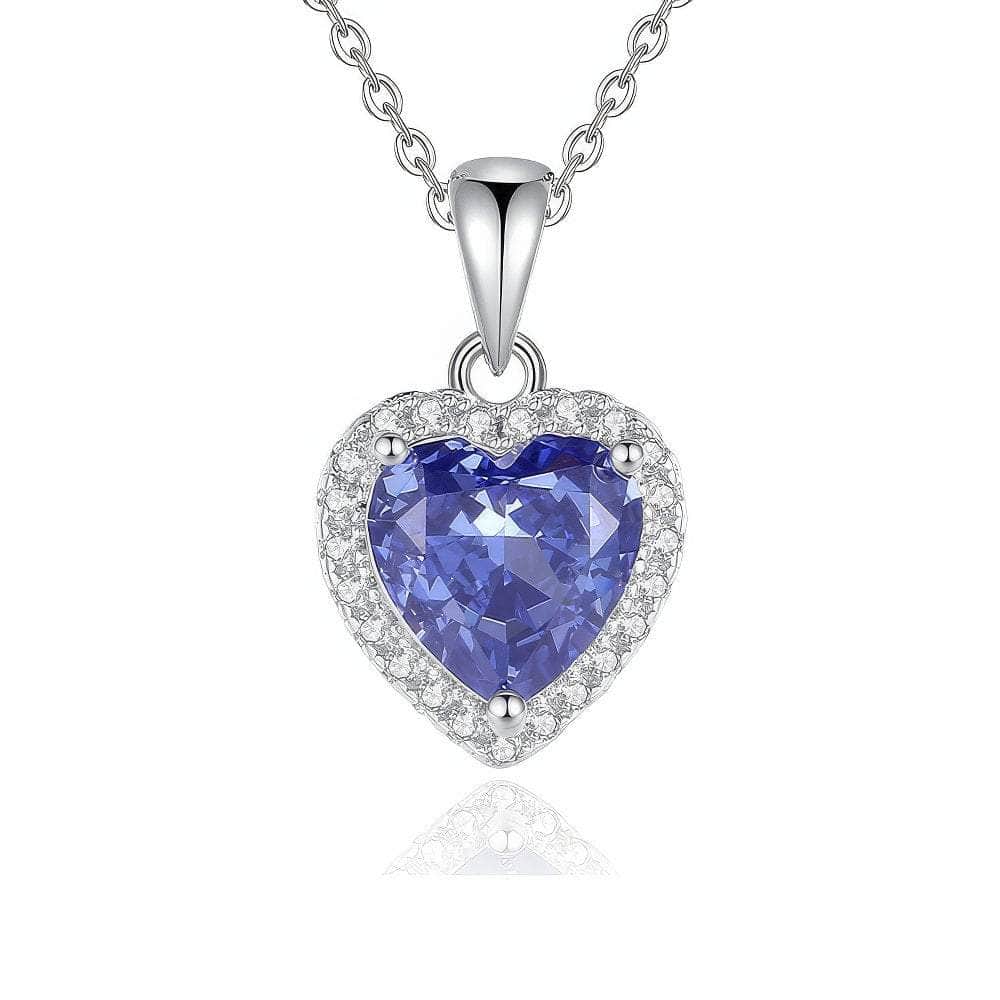 S925 Sterling Silver Heart-Shaped Paved Lab Grown Diamond Blue Topaz Necklace Tanzania