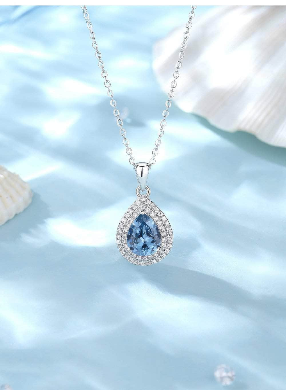 S925 Sterling Silver Paved Crystal Pear-Shaped Pendant Lab Diamond Necklace