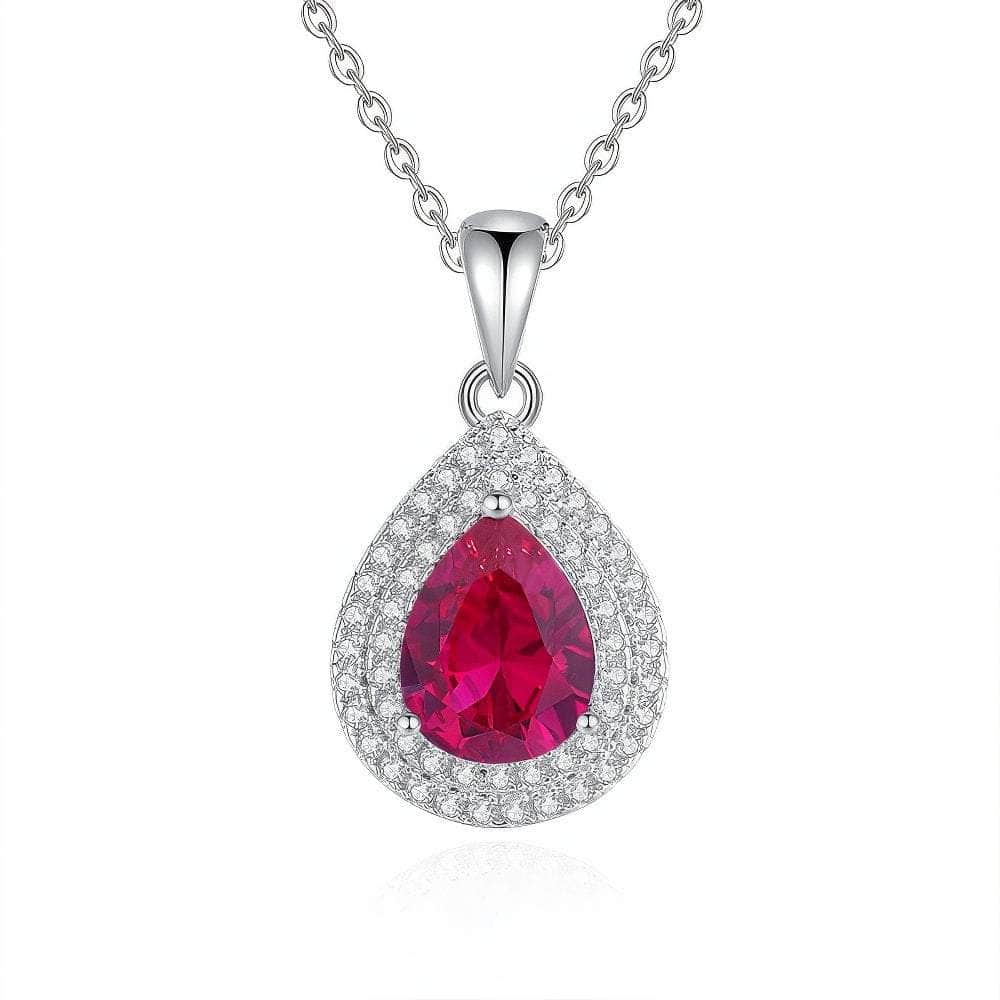 S925 Sterling Silver Paved Crystal Pear-Shaped Pendant Lab Diamond Necklace