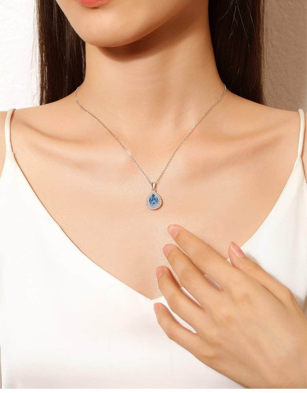 S925 Sterling Silver Paved Crystal Pear-Shaped Pendant Lab Diamond Necklace
