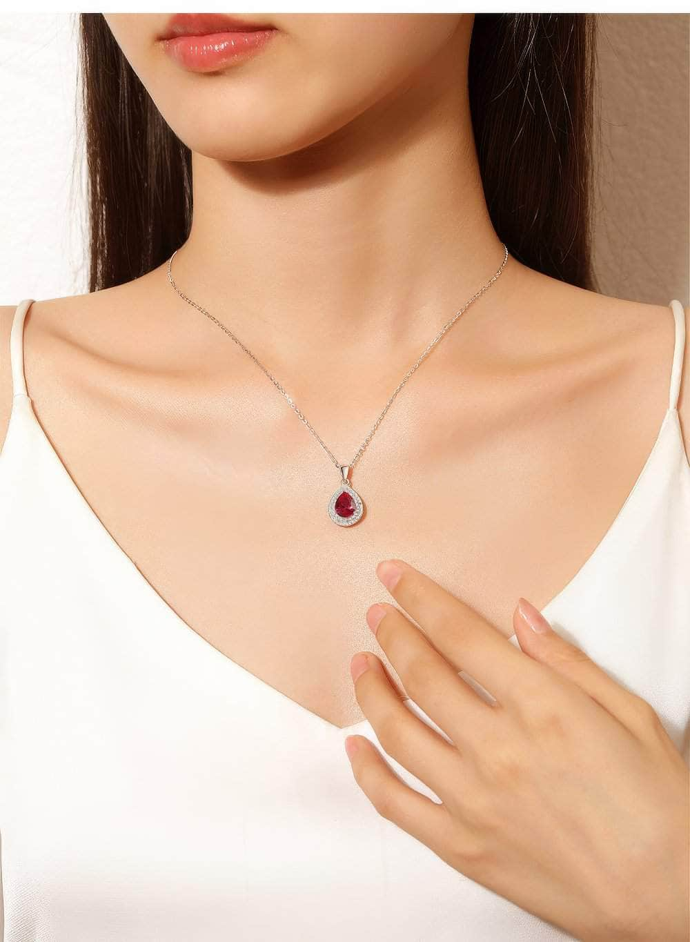 S925 Sterling Silver Paved Crystal Pear-Shaped Pendant Lab Diamond Necklace