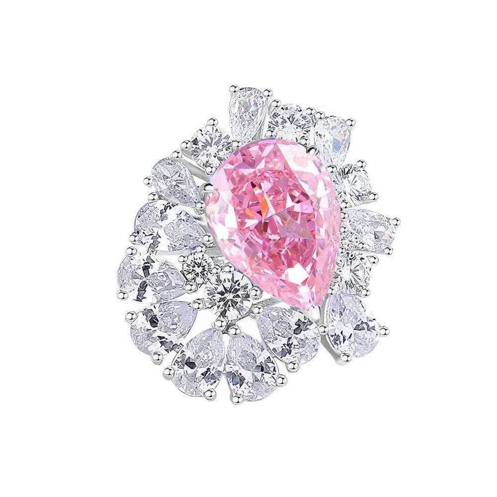 S925 Sterling Silver Pink Sapphire Pear Cut Paved Crystal Lab Diamond Ring 6 US / Pink Sapphire