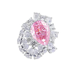 S925 Sterling Silver Pink Sapphire Pear Cut Paved Crystal Lab Diamond Ring 6 US / Pink Sapphire