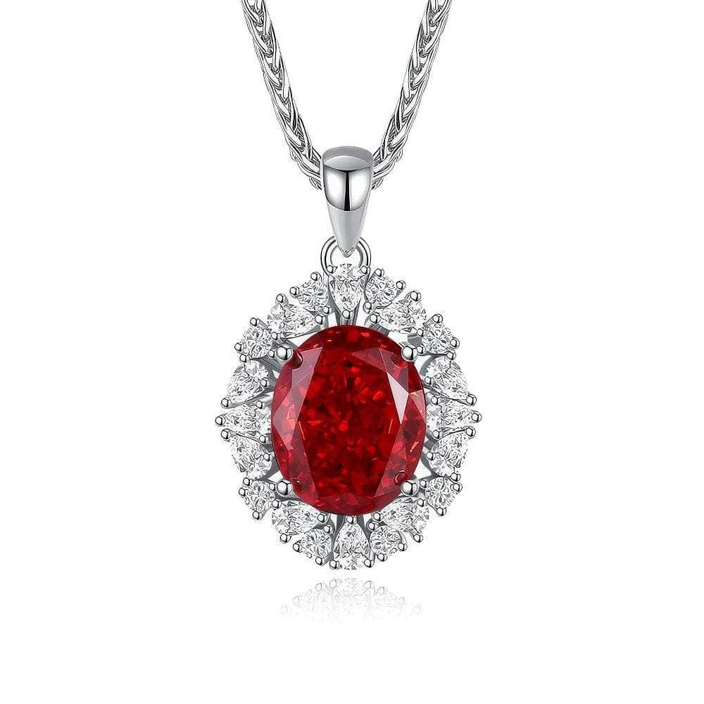 S925 Sterling Silver Ruby Pendant Lab-Generated Diamond Necklace