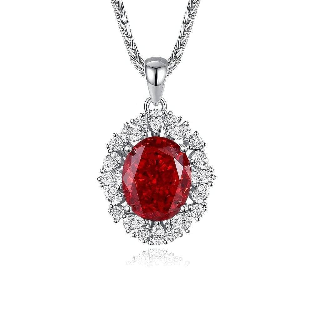 S925 Sterling Silver Ruby Pendant Lab-Generated Diamond Necklace