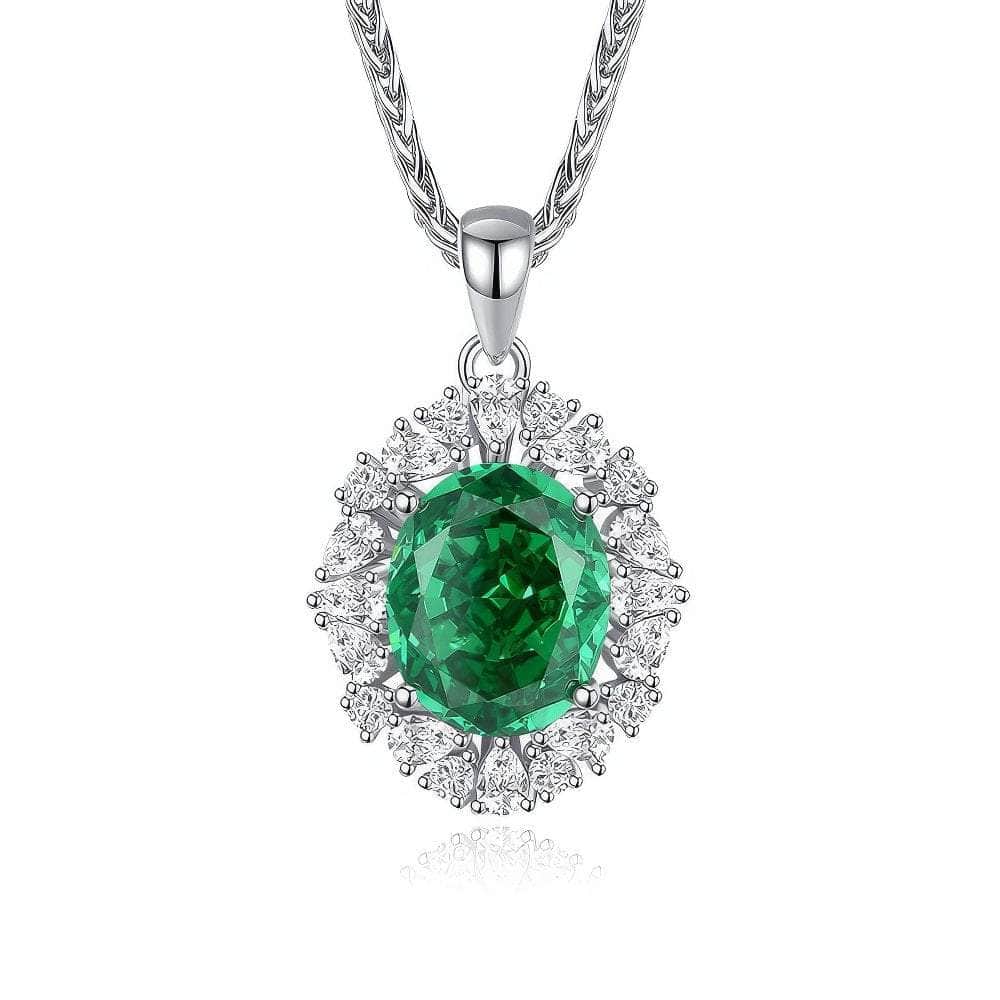 S925 Sterling Silver Ruby Pendant Lab-Generated Diamond Necklace Emerald
