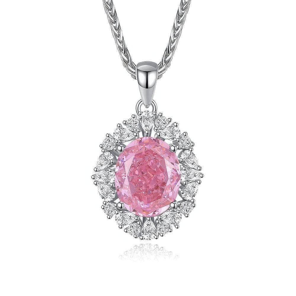 S925 Sterling Silver Ruby Pendant Lab-Generated Diamond Necklace Pink Sapphire
