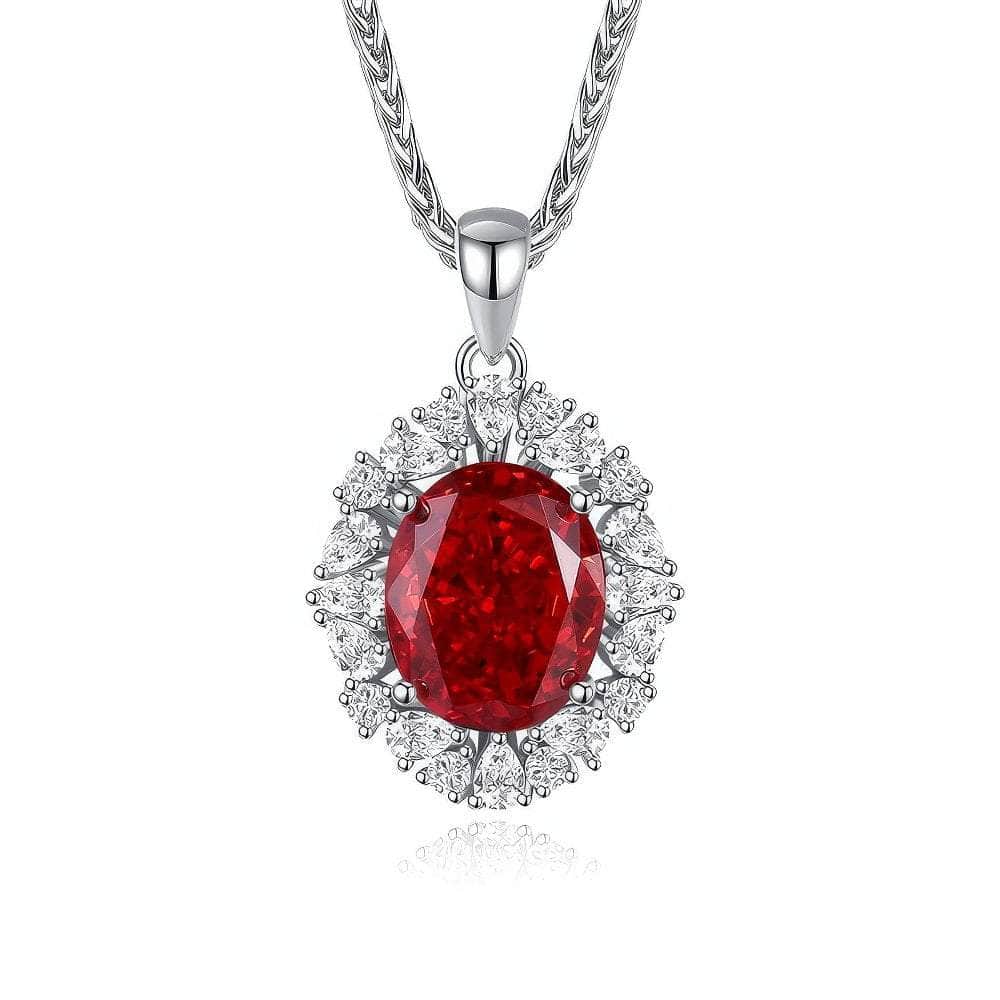 S925 Sterling Silver Ruby Pendant Lab-Generated Diamond Necklace RubyRed