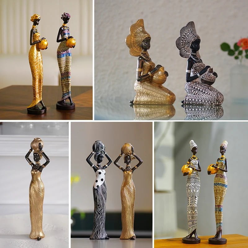 SAAKAR Resin Painted Black Women Statue Decor - Retro Figurines Holding Pottery Pots for Home, Bedroom, Desktop Collection
