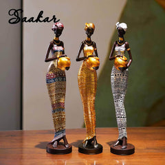 SAAKAR Resin Painted Black Women Statue Decor - Retro Figurines Holding Pottery Pots for Home, Bedroom, Desktop Collection