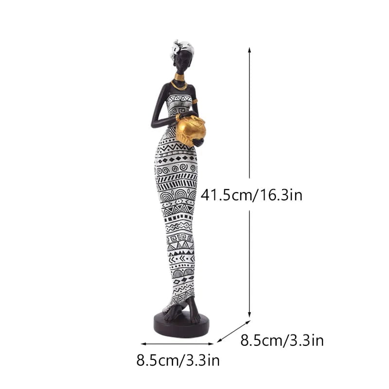 SAAKAR Resin Painted Black Women Statue Decor - Retro Figurines Holding Pottery Pots for Home, Bedroom, Desktop Collection Scarf White