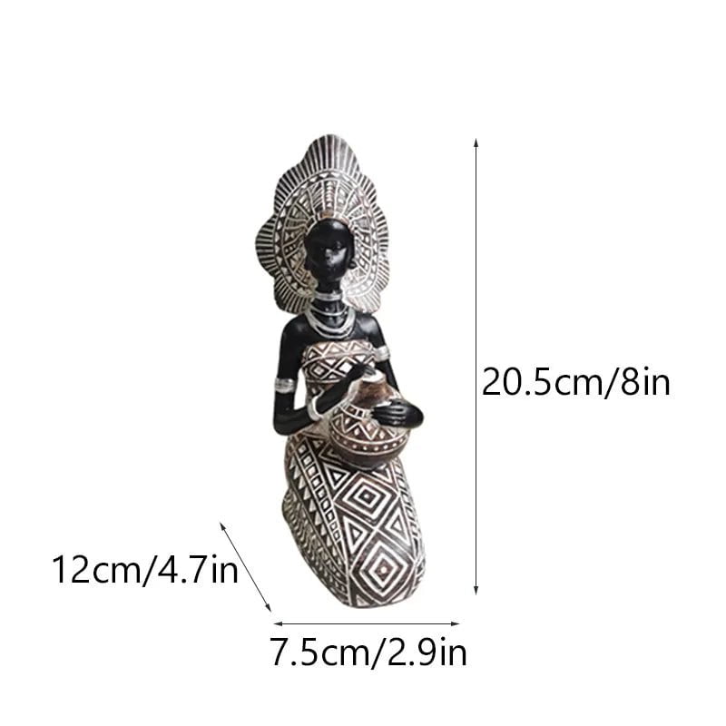SAAKAR Resin Painted Black Women Statue Decor - Retro Figurines Holding Pottery Pots for Home, Bedroom, Desktop Collection sit-black